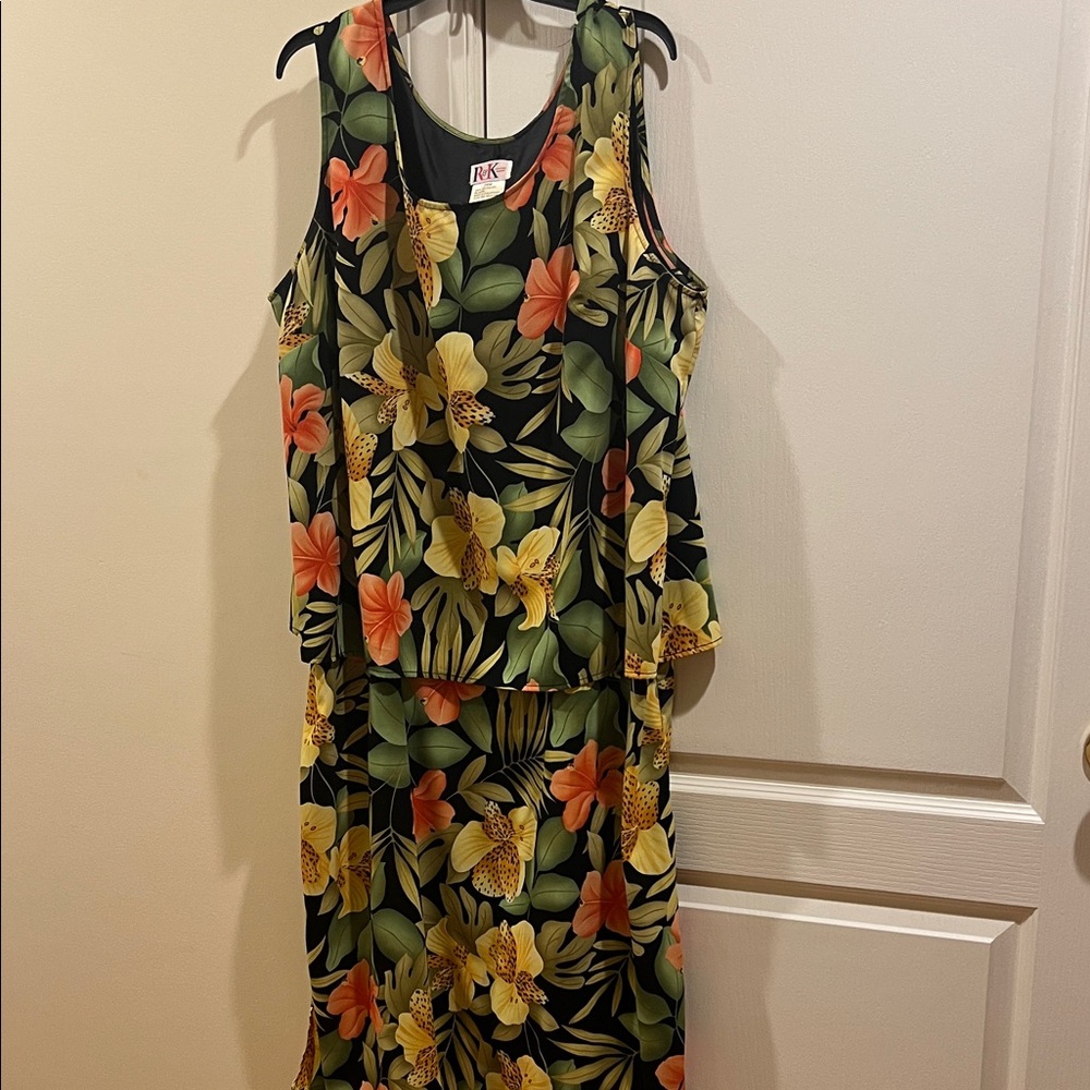Floral Sleeveless Maxi Dress in Black with Yellow & Orange Blooms